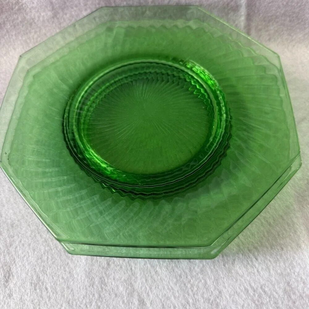 Vintage Green Depression‎ Glass Octagon Plates Set of 3/7.25